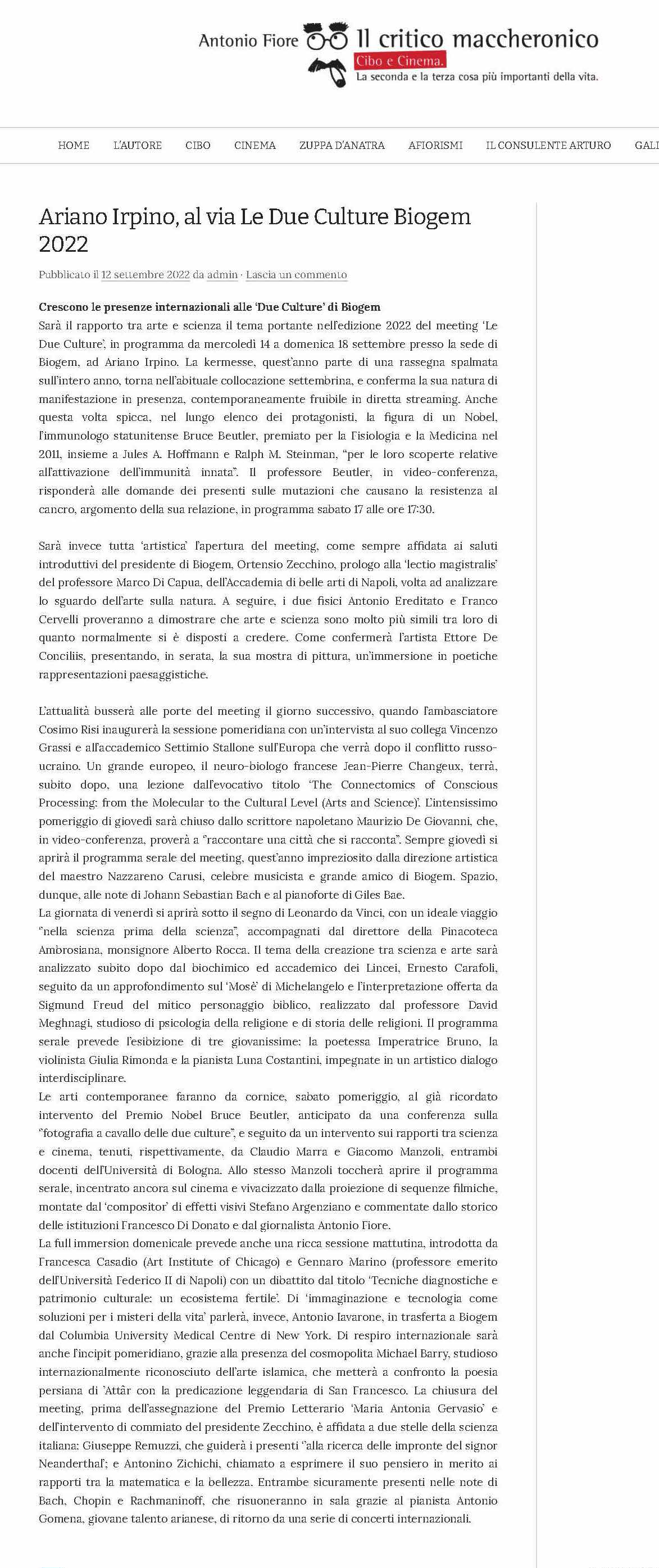 Ariano Irpino, al via Le Due Culture Biogem 2022